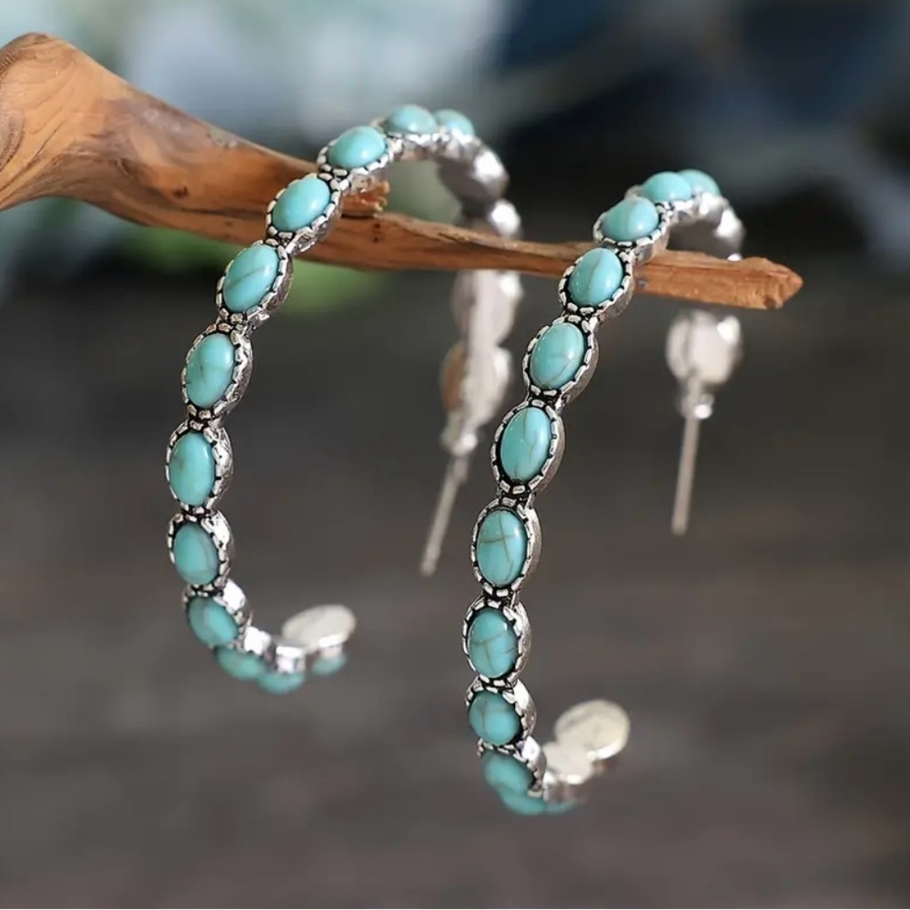 NEW Turquoise hoop earrings western style earrings boho chic jewelry, trendy